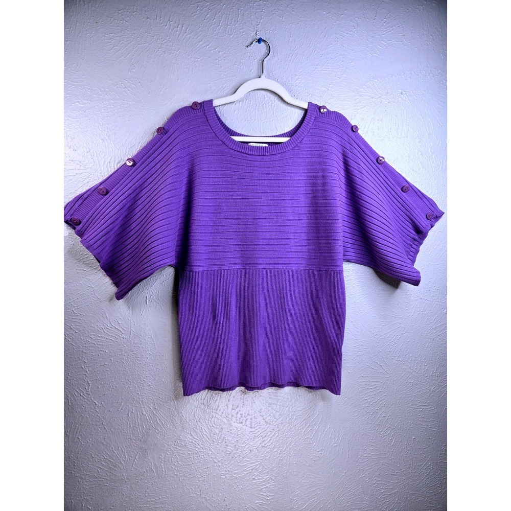 Dolman Sleeve Sweater XL Purple Ribbed Knit Button Detail Tuscan Mom Y2K Top